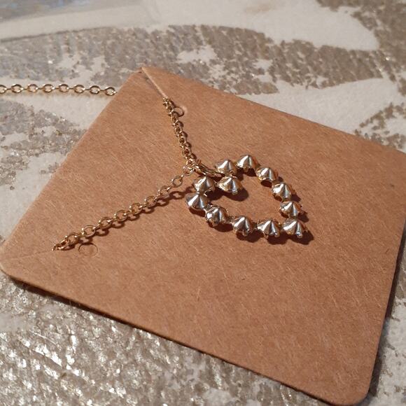 Necklace Gold Plated Chain w Heart Pendent Simulated Diamonds 10" hang length - Picture 12 of 13